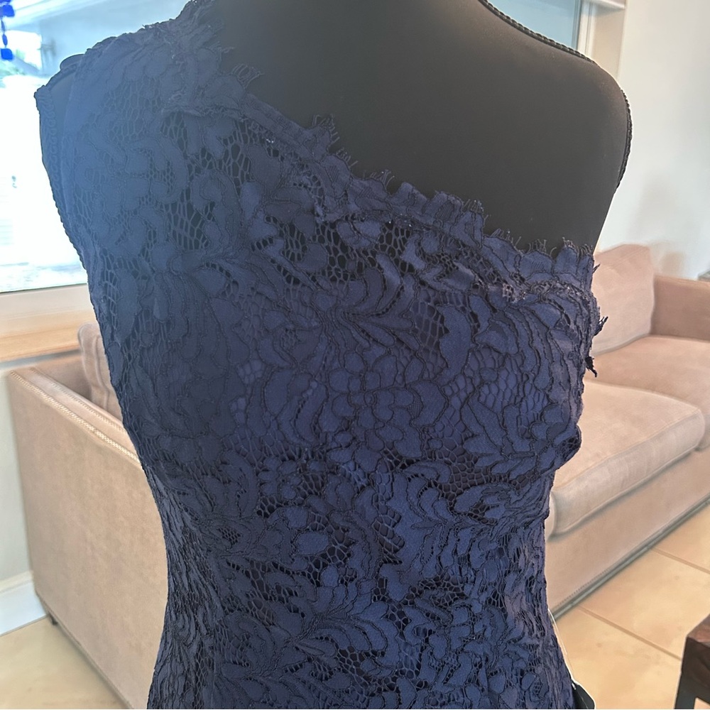 Eliza J Navy One-Shoulder Floral Lace Sheath Cocktail Dress